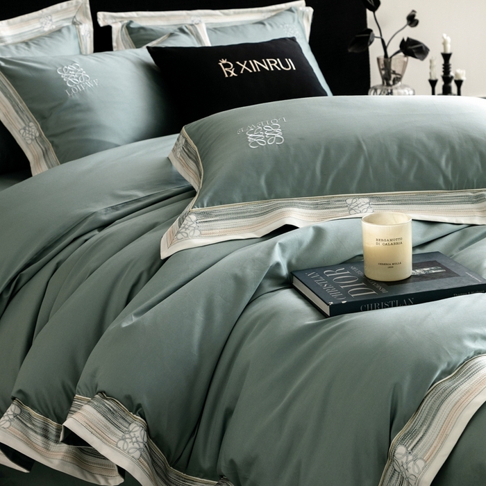 91家纺网 家纺一手货源 找家纺 馨蕊家居 2025新款100s高奢典藏简约全棉系列四件套-棉罗莎 棉罗莎-北卡蓝