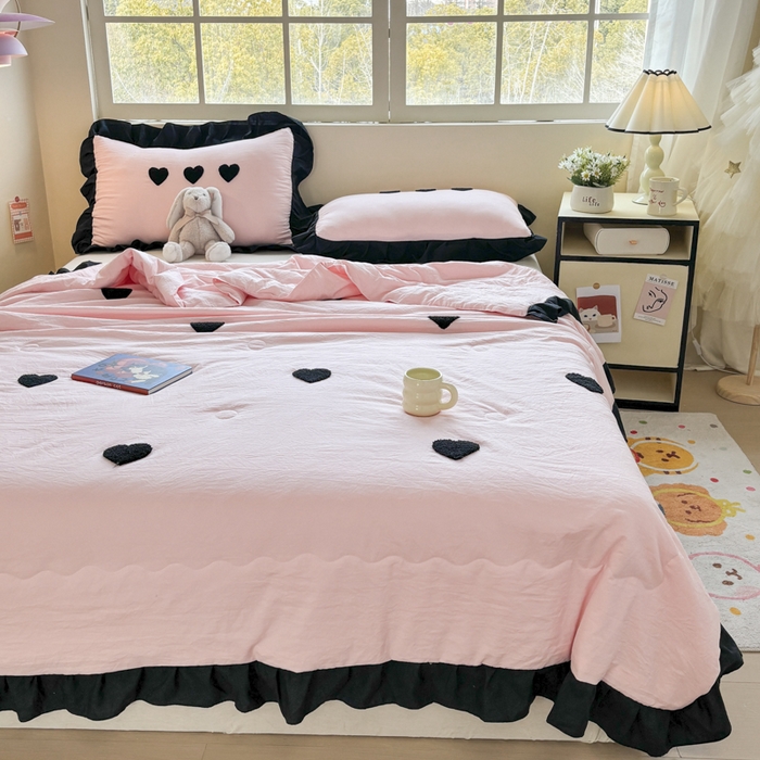 91家纺网 家纺一手货源 找家纺 老K (原美阁） 2025新款毛巾绣韩版单夏被空调被单品 爱心-粉