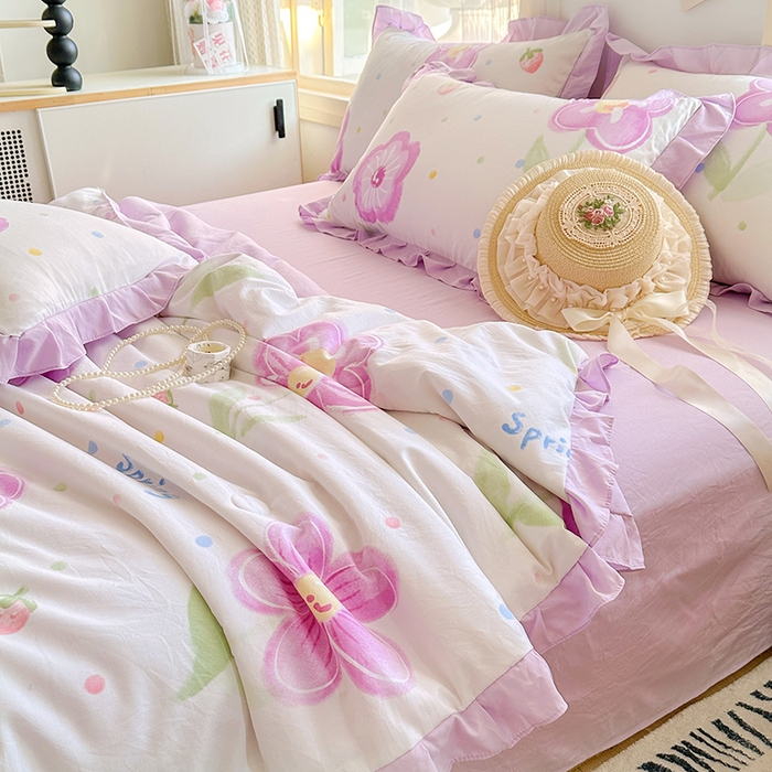 91家纺网 家纺一手货源 找家纺 佳一家纺 2025新款亲肤水洗棉夏被 夏日如花