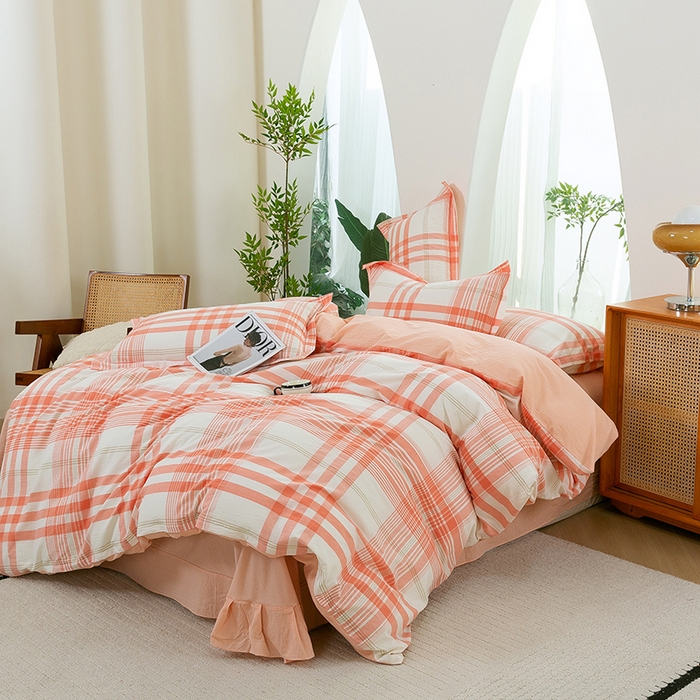 91家纺网 家纺一手货源 找家纺 喜四方 2025新款全棉色织水洗棉四件套 梦幻空间 （粉）