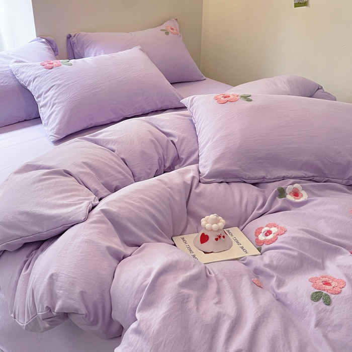 91家纺网 家纺一手货源 找家纺 优卡迪家纺馆 2025新款水洗棉毛巾绣四件套（下载文件夹包含买家秀） 国色天香-浅紫