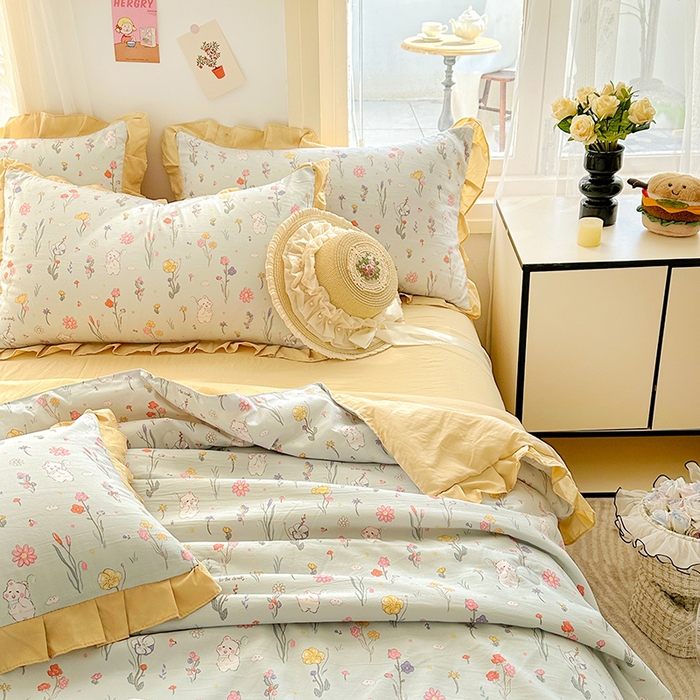 91家纺网 家纺一手货源 找家纺 佳一家纺 2025新款亲肤水洗棉夏被 缤纷兔