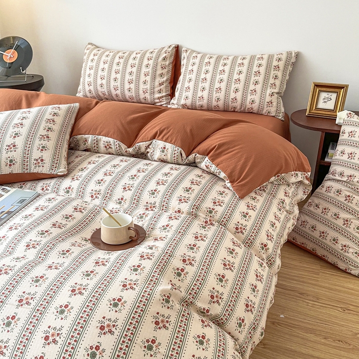 91家纺网 家纺一手货源 找家纺 仟网汇 2025新款亲肤舒适提花小竺棉彩竹棉彩竺棉系列四件套 彩竺棉-复古花花