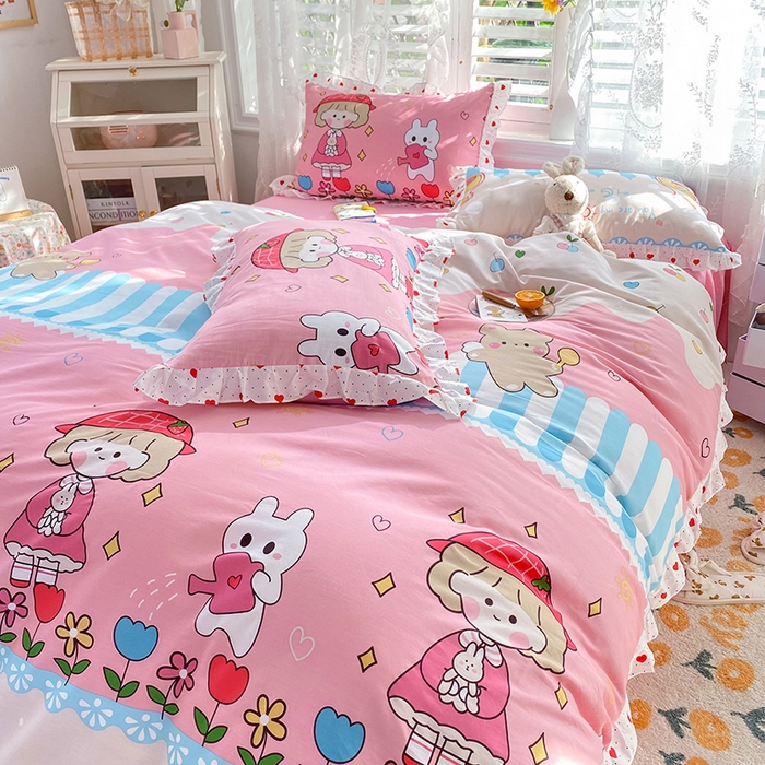 91家纺网 家纺一手货源 找家纺 2025新款公主风四件套全棉纯棉白花边被套床单款式三件套 小公主