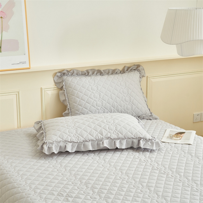 91家纺网 家纺一手货源 找家纺 恒爱家纺 2025新款A类泡泡纱床盖-杜鹃 绅士灰