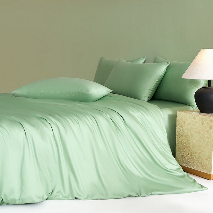 91家纺网 家纺一手货源 找家纺 闲鱼家纺 2025春夏新款小黑标60全棉纯棉四件套系列场景2 单被套被套单件 翠微绿