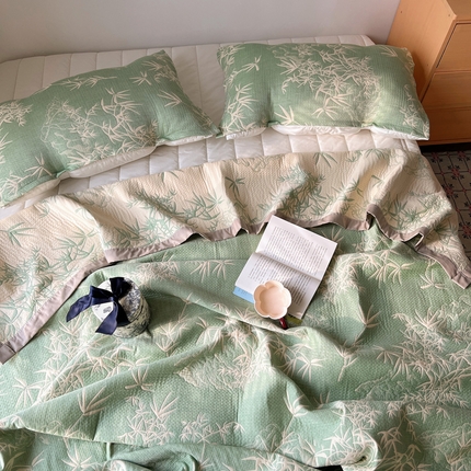 91家纺网 家纺一手货源 找家纺 （总）桃喜 2025新款A类全棉三层纱布提花多功能夏被盖毯床盖枕巾