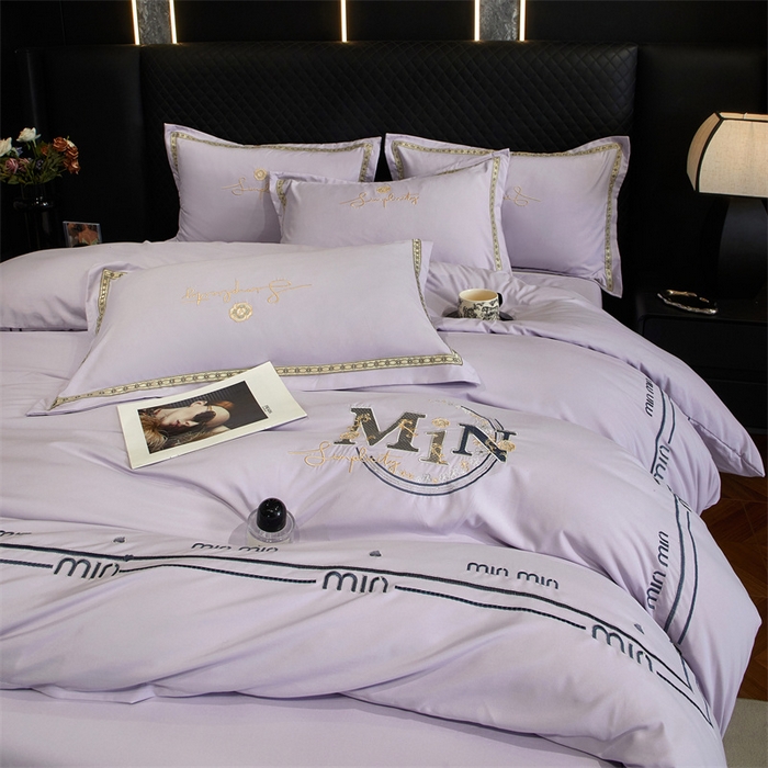 91家纺网 家纺一手货源 找家纺 佳宇轩 2025爆款水洗棉五彩刺绣四件套简约轻奢织带绣花床单床笠被罩4件套-简约时代 简约时代紫