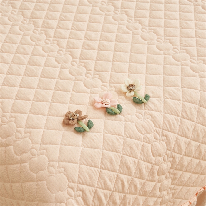 91家纺网 家纺一手货源 找家纺 恒爱家纺 2025新款A类泡泡纱床盖-杜鹃 美人玉