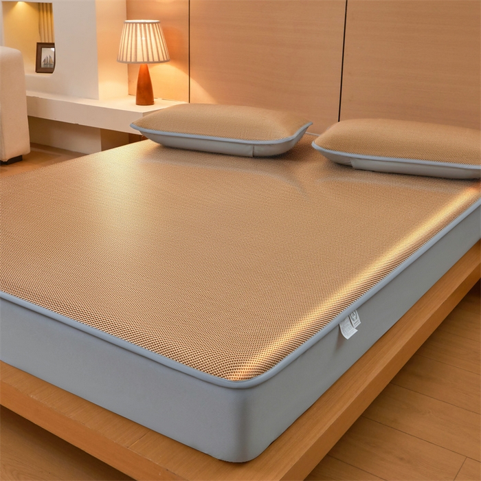 91家纺网 家纺一手货源 找家纺 2025夏季新品纯色冰藤床笠三件套凉感冰丝床笠席子单件床罩 冰藤床笠-琥珀咖