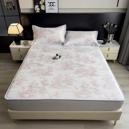 倾慕家纺 2025新款简约PE50提花凉感席席子凉席-床笠款 梦境粉PE床笠款