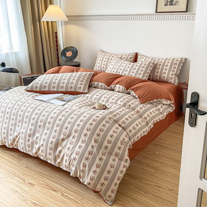 91家纺网 家纺一手货源 找家纺 仟网汇 2025新款亲肤舒适提花小竺棉彩竹棉彩竺棉系列四件套 彩竺棉-复古花花