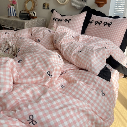 红嘴企鹅 2025新款韩版花边套件 韩版-蝴蝶结粉色