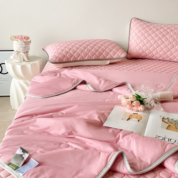 91家纺网 家纺一手货源 找家纺 欧邦2025新款纯色加厚乳胶床笠三件套 方格-豆粉