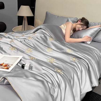 91家纺网 家纺一手货源 找家纺 （总）鑫顺欣 2025新款水洗冰丝刺绣麻绳系列凉感夏被四件套夏凉被