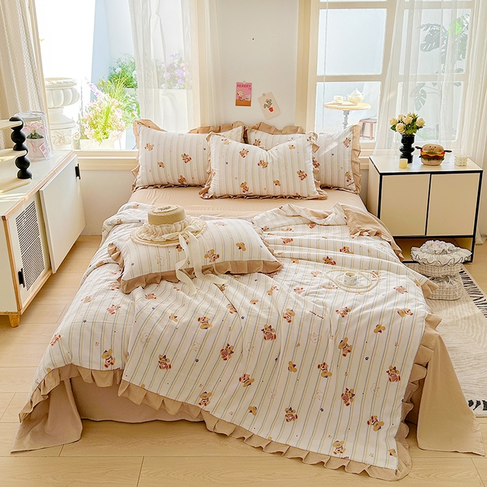 91家纺网 家纺一手货源 找家纺 佳一家纺 2025新款亲肤水洗棉夏被 快乐熊