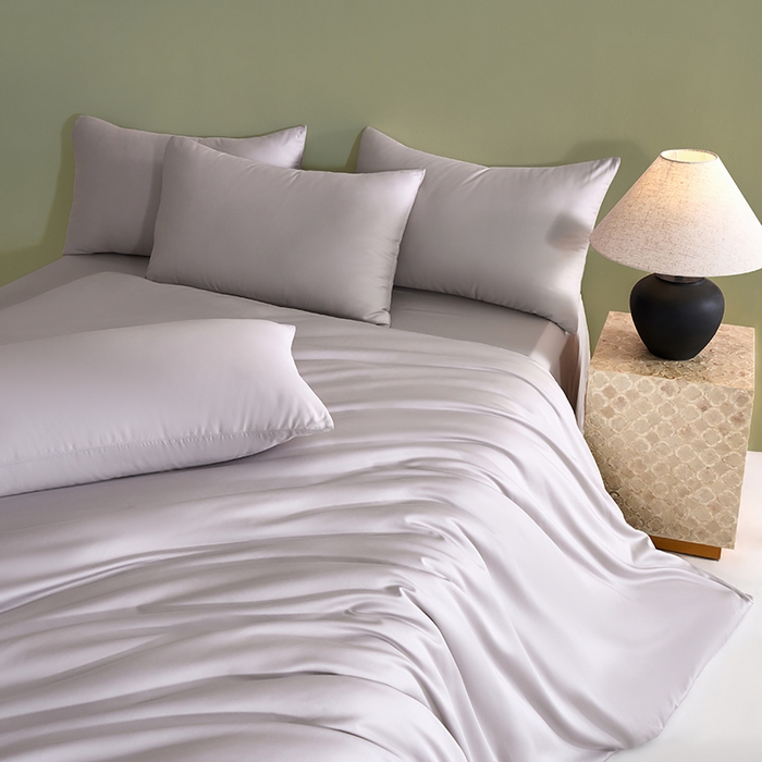 91家纺网 家纺一手货源 找家纺 闲鱼家纺 2025春夏新款小黑标60全棉纯棉四件套系列场景2 单被套被套单件 浅松灰