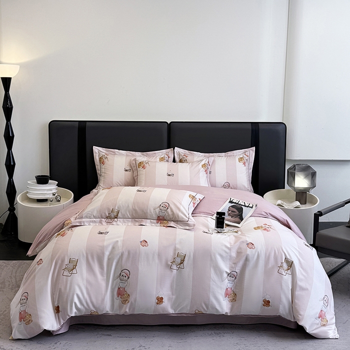 91家纺网 家纺一手货源 找家纺 乐蔻家纺 2025新款全棉13376数码印花四件套 音乐兔（粉）