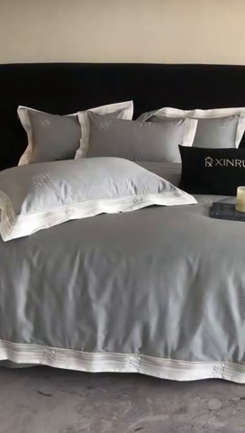 91家纺网 家纺一手货源 找家纺 馨蕊家居 2025新款100s高奢典藏简约全棉系列四件套-棉罗莎 棉罗莎-高级灰