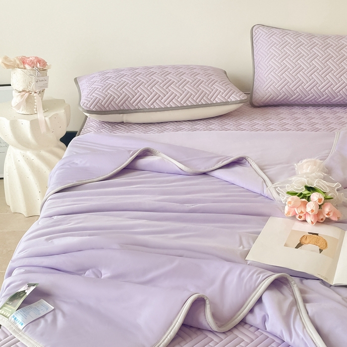 91家纺网 家纺一手货源 找家纺 欧邦2025新款纯色加厚乳胶床笠三件套 饼干花-浅紫