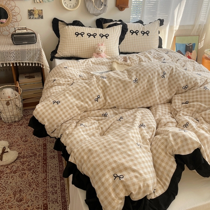 红嘴企鹅 2025新款韩版花边套件 韩版-蝴蝶结浅咖