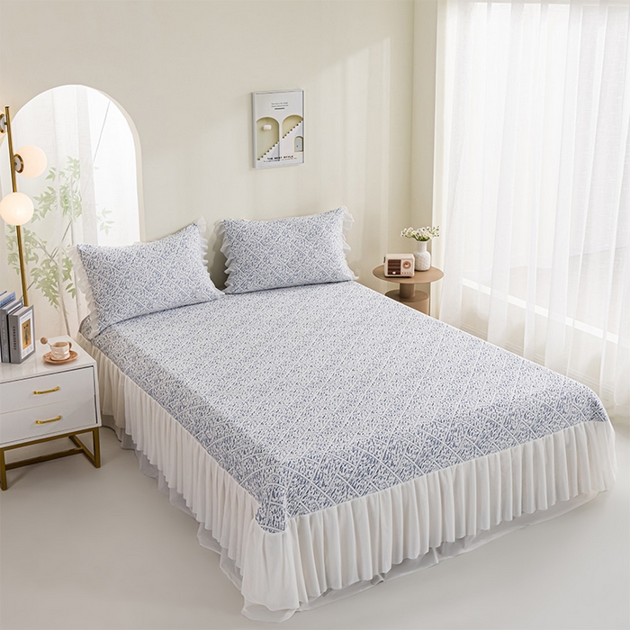 91家纺网 家纺一手货源 找家纺 叠派家纺 2025新款5A抗菌雅致床裙款三件套 雅致床裙款-冰深蓝