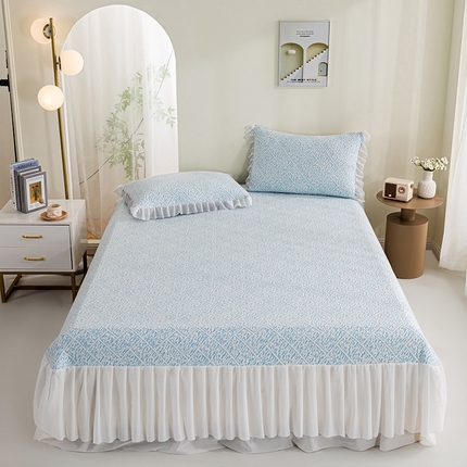 叠派家纺 2025新款5A抗菌雅致床裙款三件套 雅致床裙款-冰浅蓝