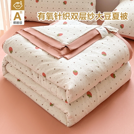 91家纺网 家纺一手货源 找家纺 （总）典冠 2025新款有氧针织双层纱大豆夏被夏凉被空调被