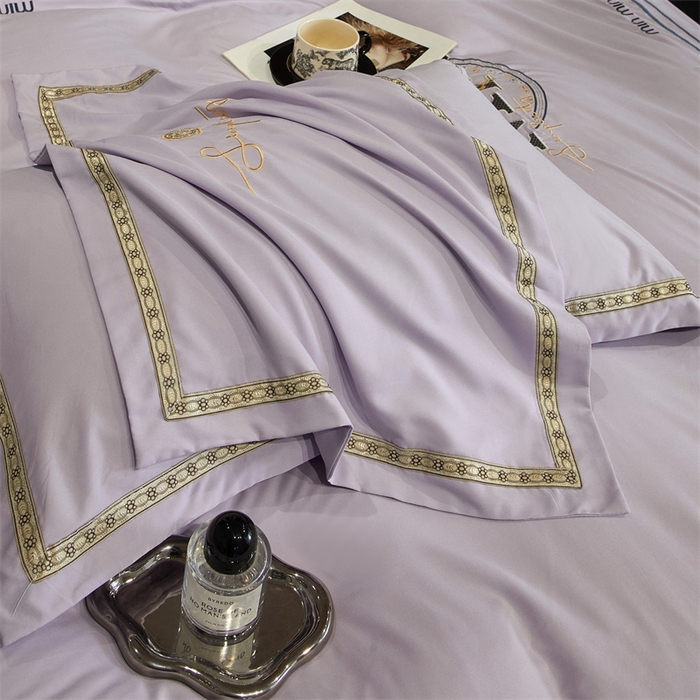 91家纺网 家纺一手货源 找家纺 佳宇轩 2025爆款水洗棉五彩刺绣四件套简约轻奢织带绣花床单床笠被罩4件套-简约时代 简约时代紫