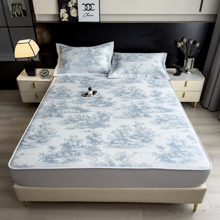 倾慕家纺 2025新款简约PE50提花凉感席席子凉席-床笠款 梦境蓝PE床笠款