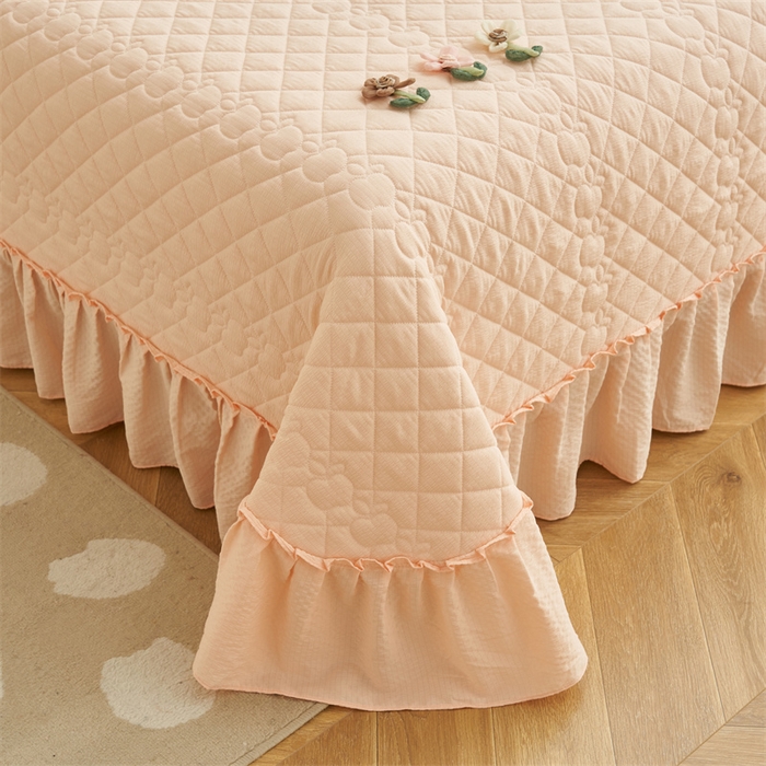 91家纺网 家纺一手货源 找家纺 恒爱家纺 2025新款A类泡泡纱床盖-杜鹃 美人玉