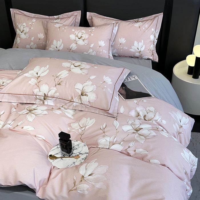 91家纺网 家纺一手货源 找家纺 乐蔻家纺 2025新款全棉13376数码印花四件套 云阁栖香 粉