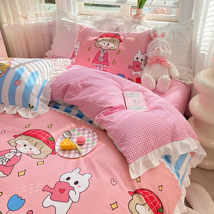 91家纺网 家纺一手货源 找家纺 2025新款公主风四件套全棉纯棉白花边被套床单款式三件套 漂流瓶