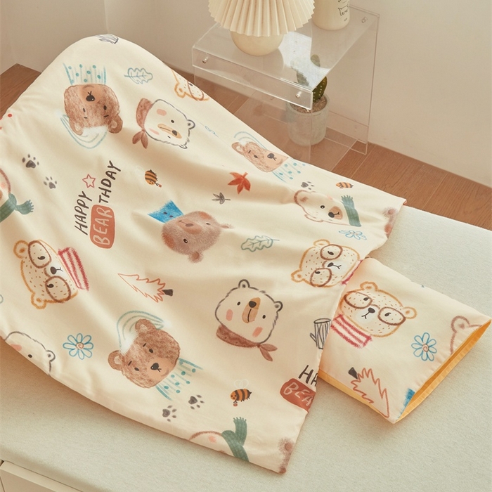 91家纺网 家纺一手货源 找家纺 艾佳宝贝 2025新款A类儿童全棉多功能单被套可拆式夏被 憨憨萌熊