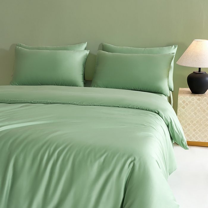 91家纺网 家纺一手货源 找家纺 闲鱼家纺 2025春夏新款小黑标60全棉纯棉四件套系列场景2 单被套被套单件 翠微绿