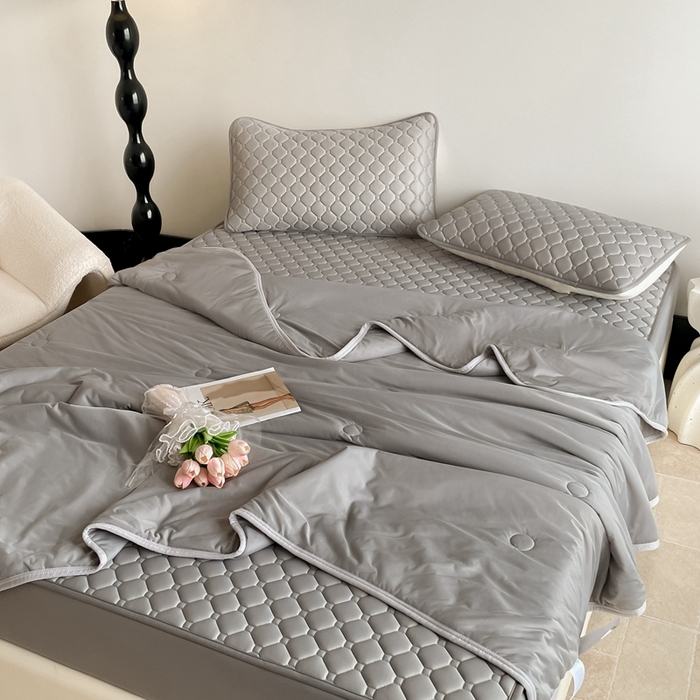 91家纺网 家纺一手货源 找家纺 欧邦2025新款纯色加厚乳胶床笠三件套 方格-深灰