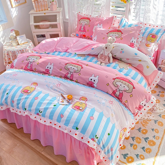 91家纺网 家纺一手货源 找家纺 2025新款公主风四件套全棉纯棉白花边被套床单款式三件套 小公主