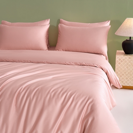 闲鱼家纺 2025新款亲肤舒适60S黑标A类全棉纯色四件套单被套单床笠-风格一单被套单床笠-风格二 暖心粉