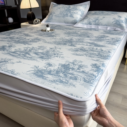 91家纺网 家纺一手货源 找家纺 （总）倾慕家纺 2025新款简约PE50提花凉感席席子凉席-床笠款