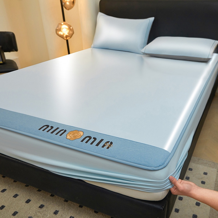 91家纺网 家纺一手货源 找家纺 全季家居 2025新款全季家居5A抗菌min系列凉感冰丝席 床笠-天蓝