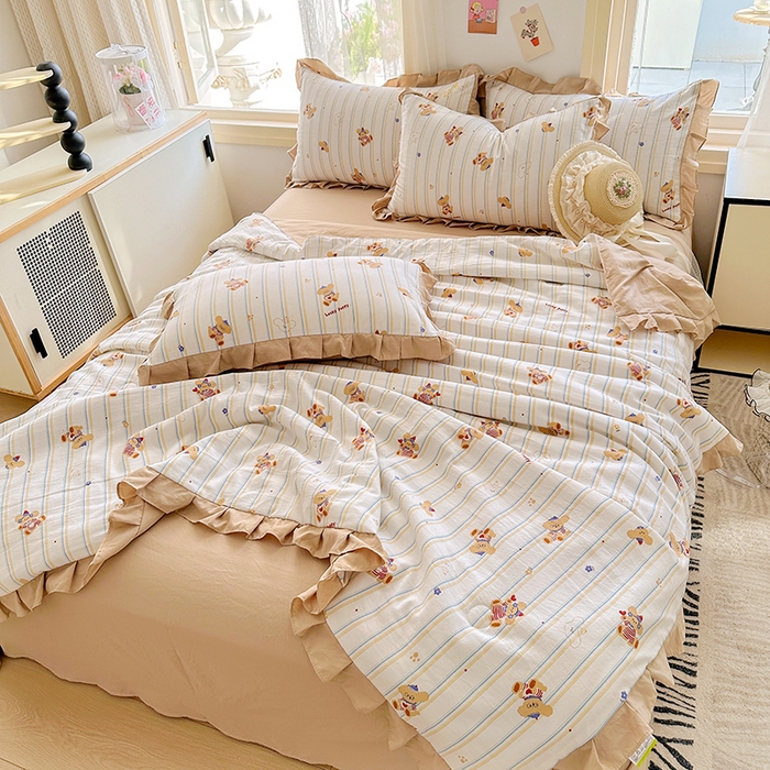 91家纺网 家纺一手货源 找家纺 佳一家纺 2025新款亲肤水洗棉夏被 快乐熊