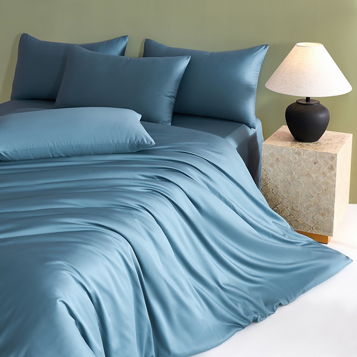 91家纺网 家纺一手货源 找家纺 闲鱼家纺 2025新款亲肤舒适60S黑标A类全棉纯色四件套单被套单床笠-风格一单被套单床笠-风格二 北欧蓝