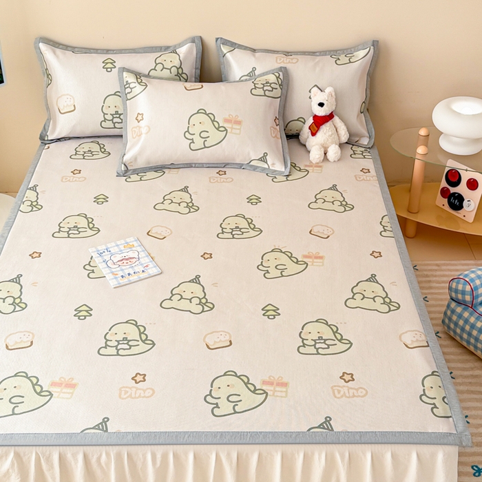 91家纺网 家纺一手货源 找家纺 懒猫家纺 2025春夏新款250D数码印花冰丝席凉席席子 礼物恐龙