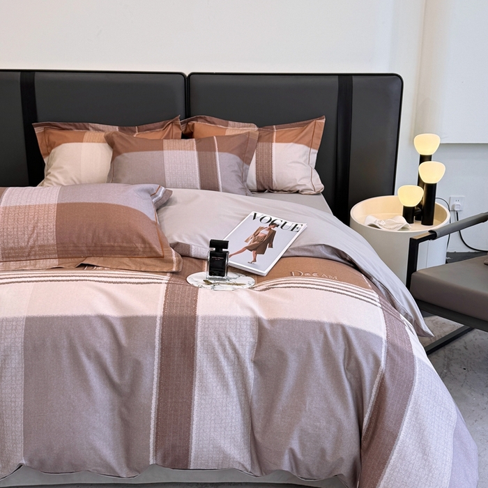 91家纺网 家纺一手货源 找家纺 乐蔻家纺 2025新款全棉13376数码印花四件套 格兰特 咖