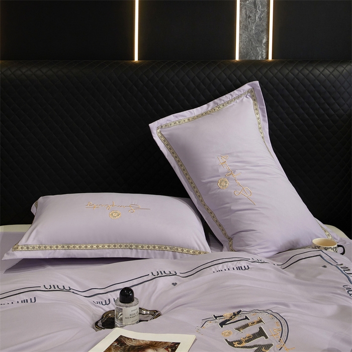 91家纺网 家纺一手货源 找家纺 佳宇轩 2025爆款水洗棉五彩刺绣四件套简约轻奢织带绣花床单床笠被罩4件套-简约时代 简约时代紫