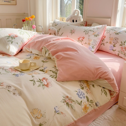 91家纺网 家纺一手货源 找家纺 （总）仟网汇 2025新款亲肤舒适提花小竺棉彩竹棉彩竺棉系列四件套