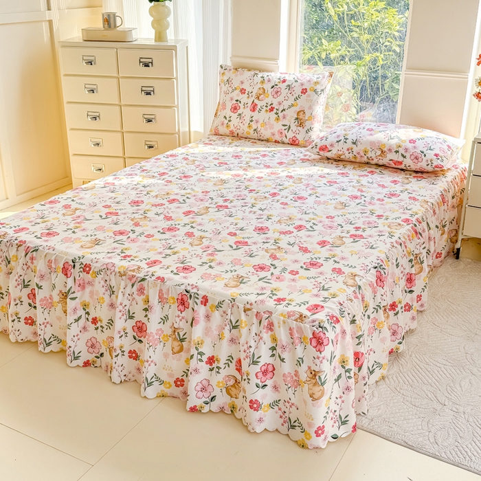 91家纺网 家纺一手货源 找家纺 莎臣豹 2025新款植物羊绒单品单件单床裙可配床裙三件套 玫瑰园