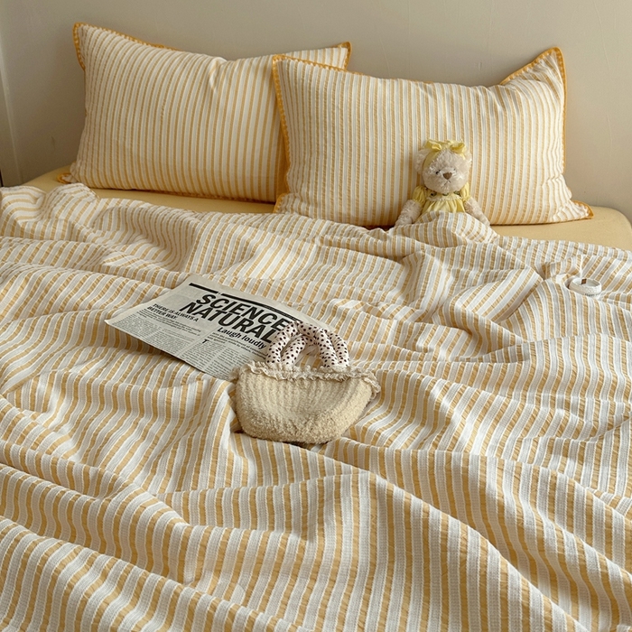 91家纺网 家纺一手货源 找家纺   曼町家居2025新款全棉水洗棉提花贝壳边夏被系列 流萤橙