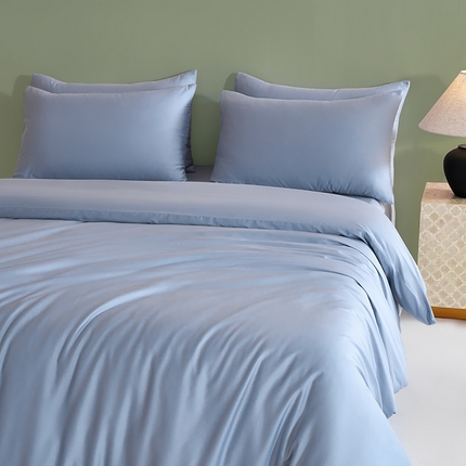 闲鱼家纺 2025新款亲肤舒适60S黑标A类全棉纯色四件套单被套单床笠-风格一单被套单床笠-风格二 浅蓝灰