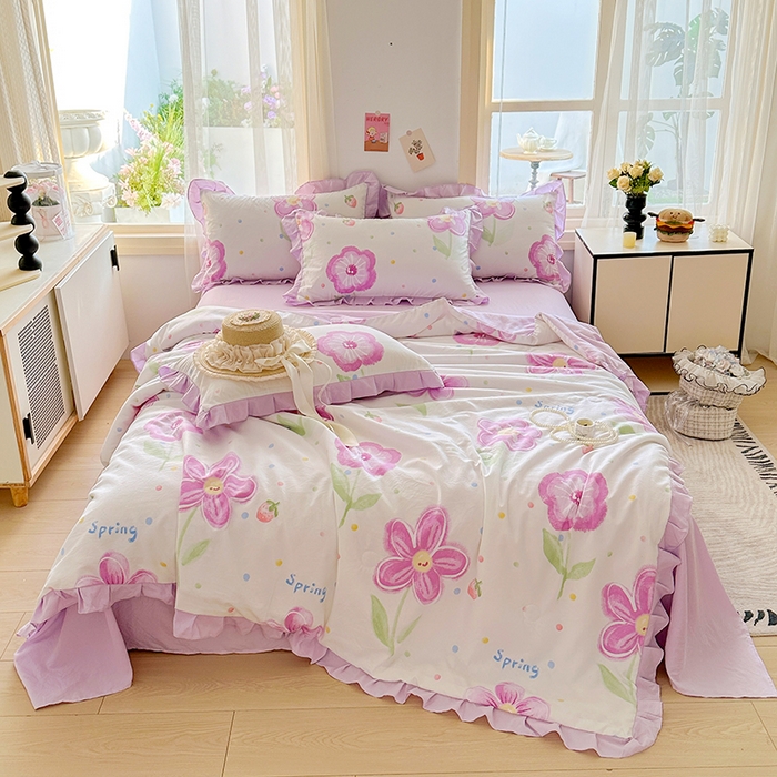 91家纺网 家纺一手货源 找家纺 佳一家纺 2025新款亲肤水洗棉夏被 夏日如花